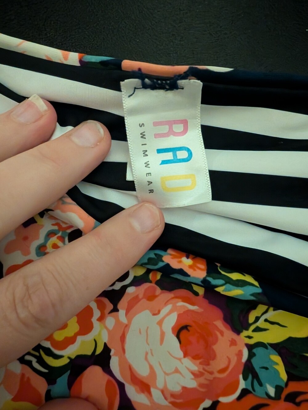 Floral Navy Peplum Tankini Top with Stripe Accent - Picture 6 of 10